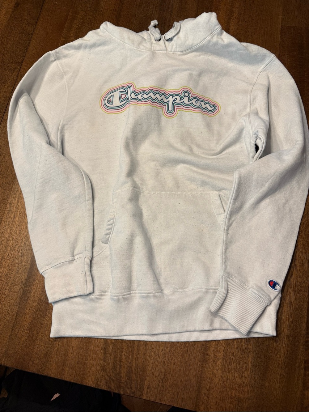 Champion White Crewneck Sweatshirt with Multicolor Logo